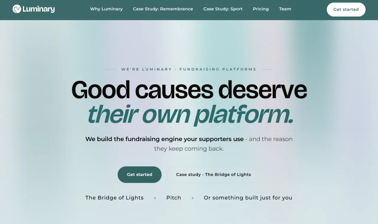 Screenshot of the Luminary homepage.